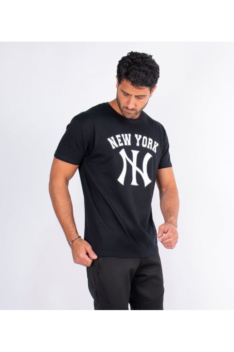 T-shirt col rond avec lettres "new york " noir