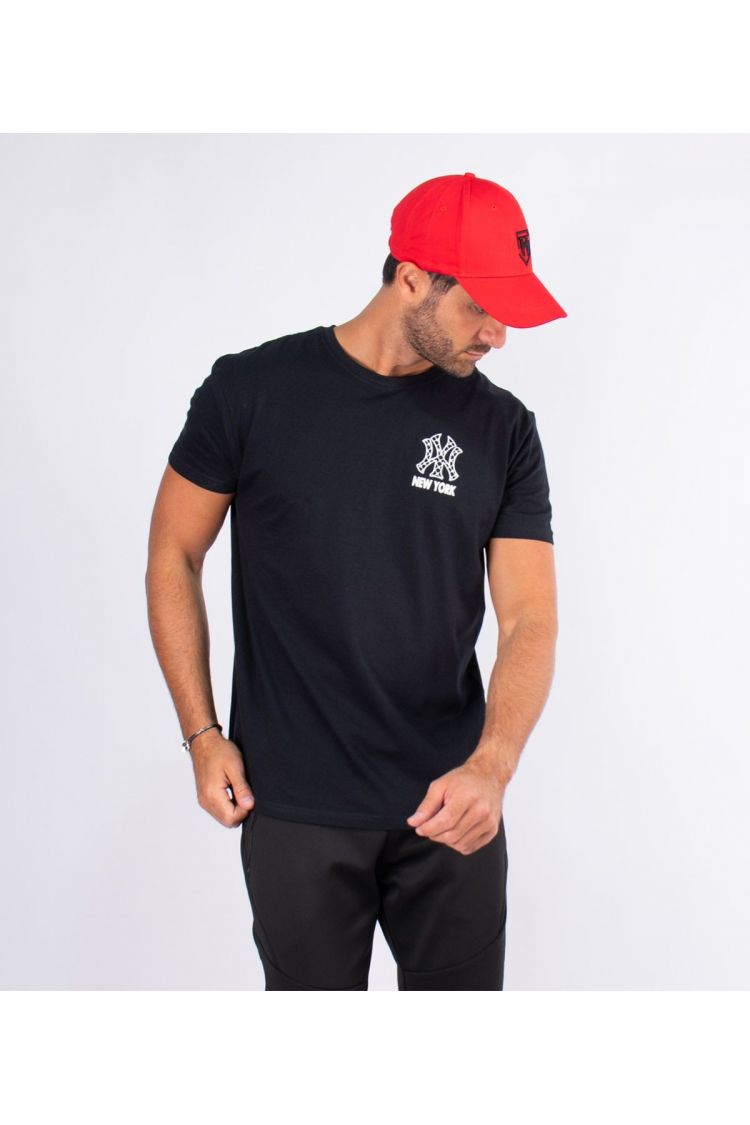 T-shirt col rond avec lettres "NY" noir