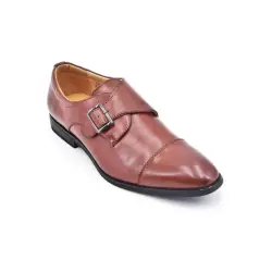 Derby en simili cuir avec boucle cognac brillant