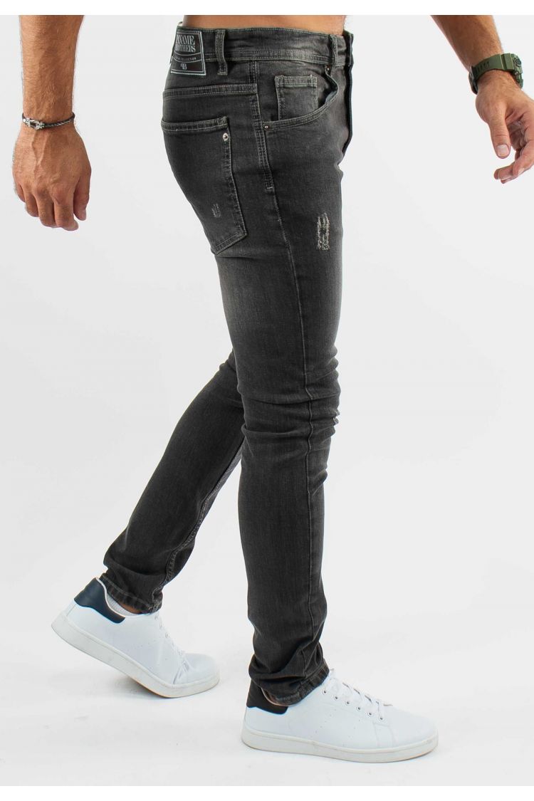 Jean super slim délavé stone wash gris