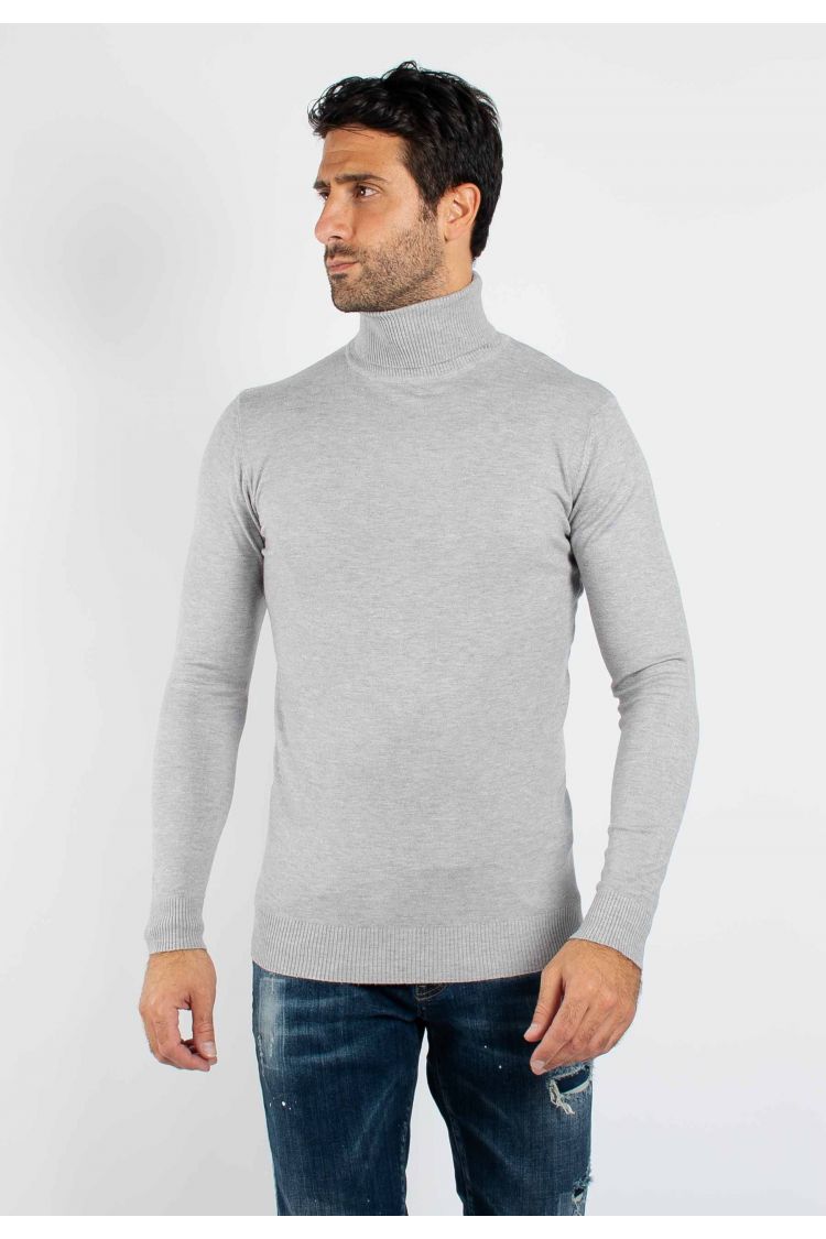 Pull fin col roulé YY02 - Gris