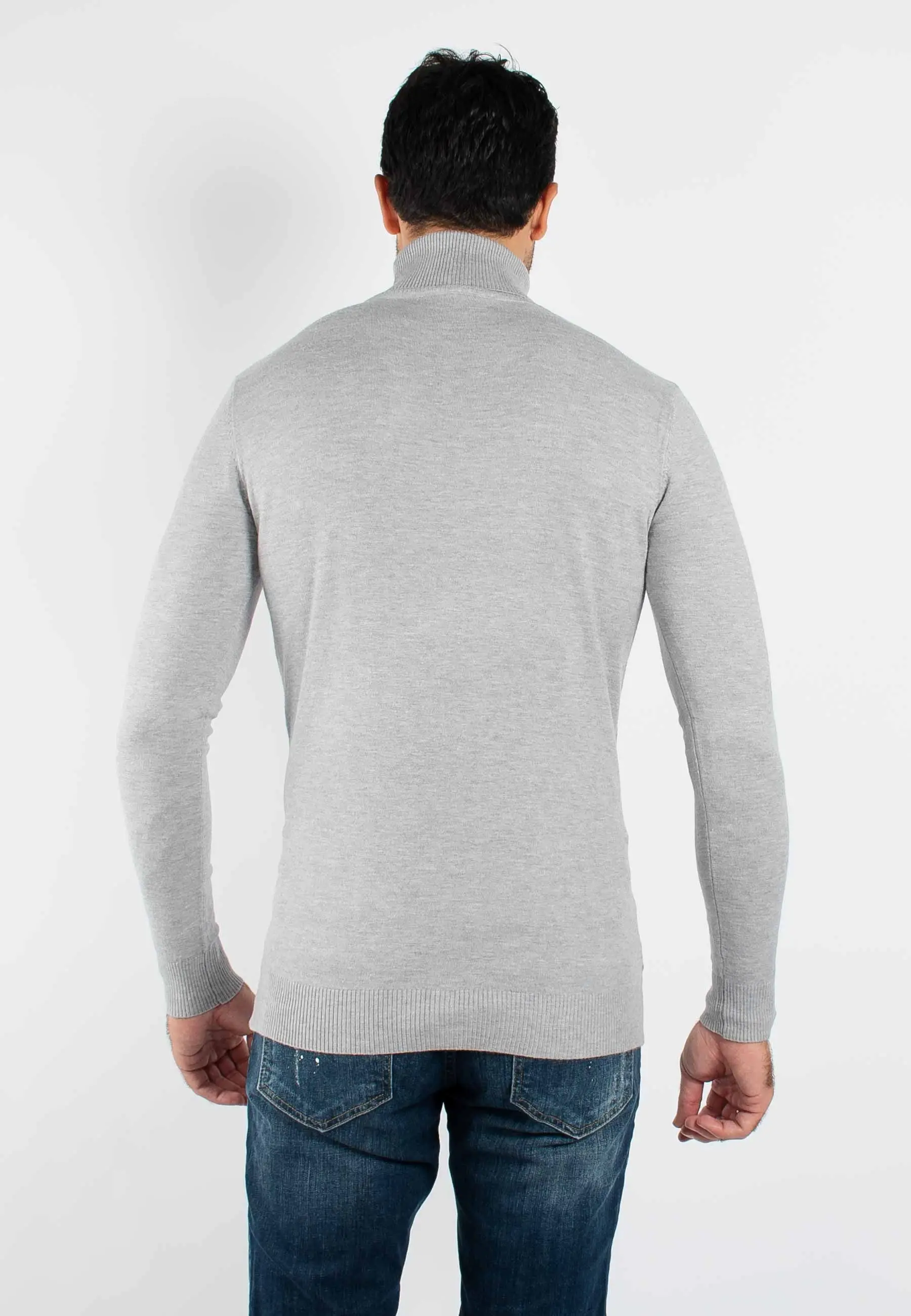 Pull fin col roulé YY02 - Gris