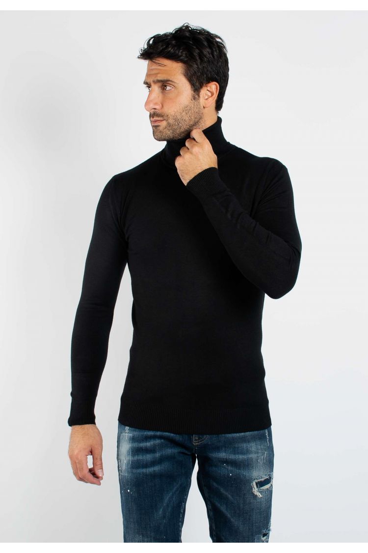 Pull fin col roulé YY02 - Noir