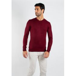 Pull fin col V YY03 - Rouge