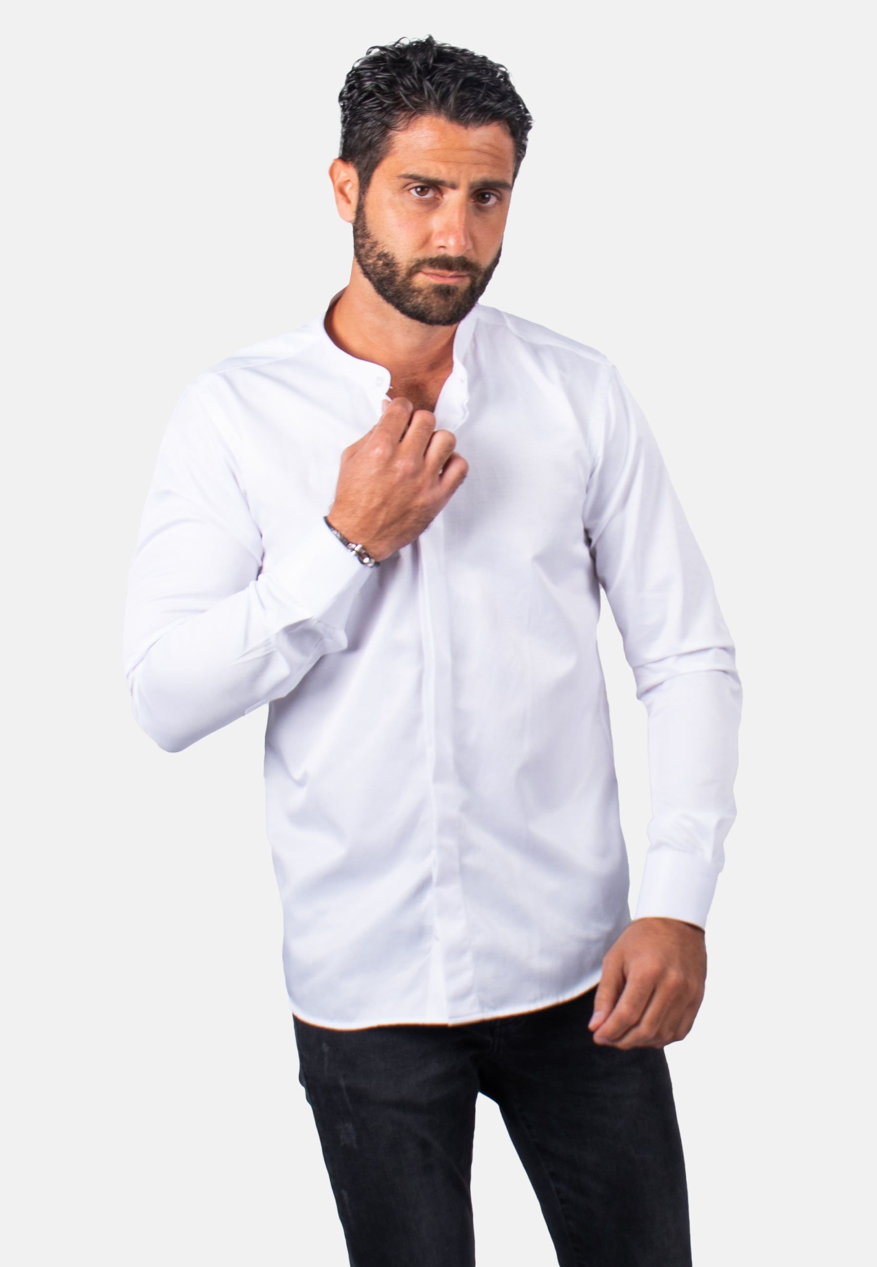 Chemise blanche à boutonner avec col mao