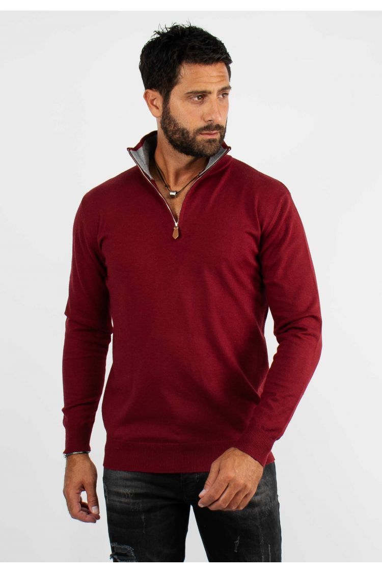 Pull à col zip bordeaux