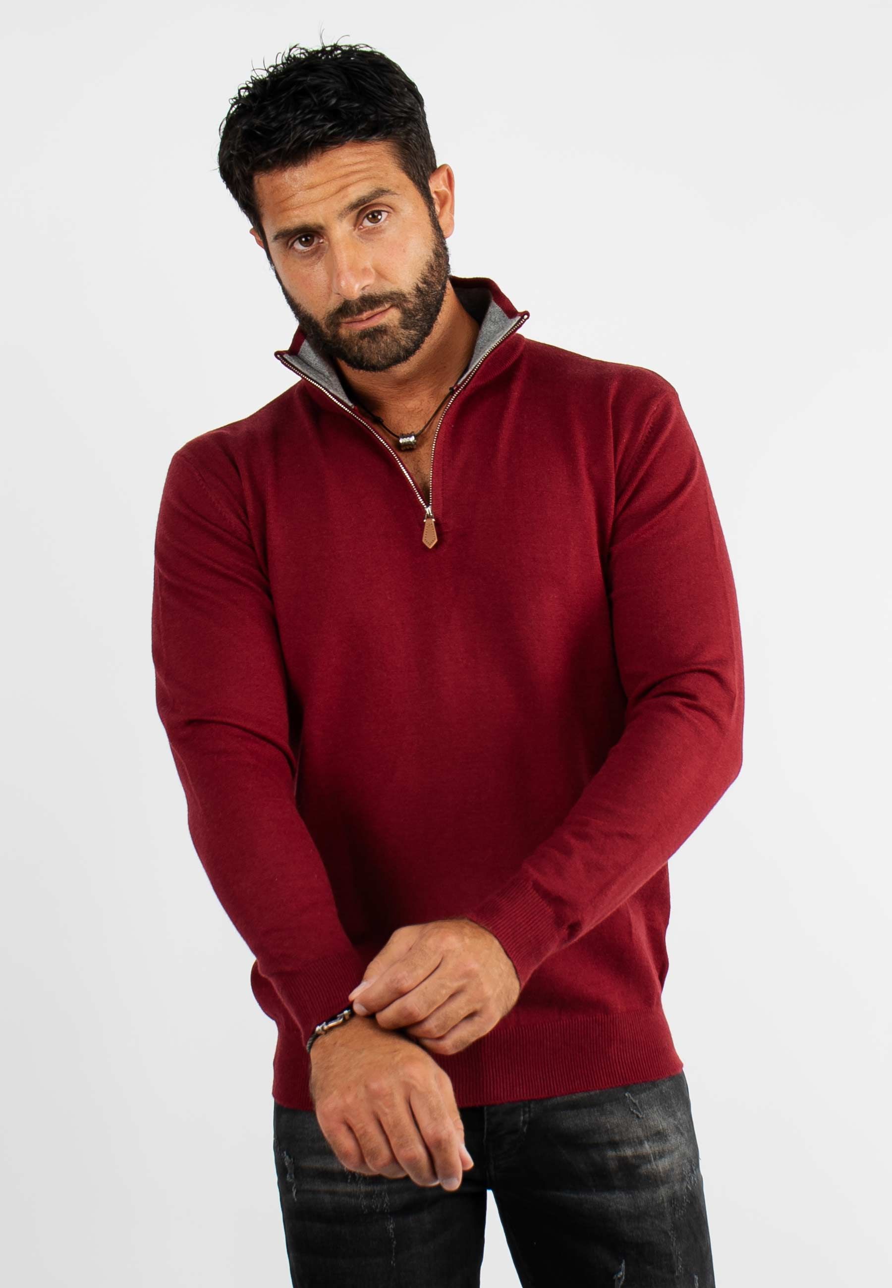 Pull à col zip bordeaux