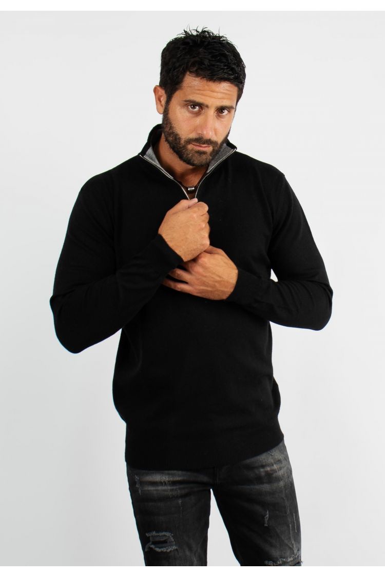 Pull à col zip noir