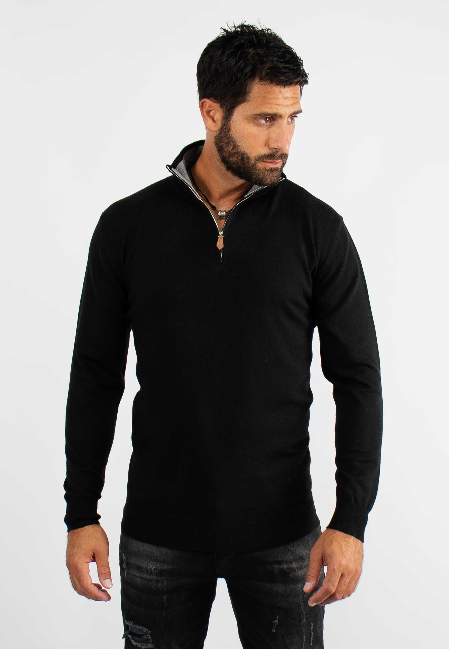 Pull à col zip noir