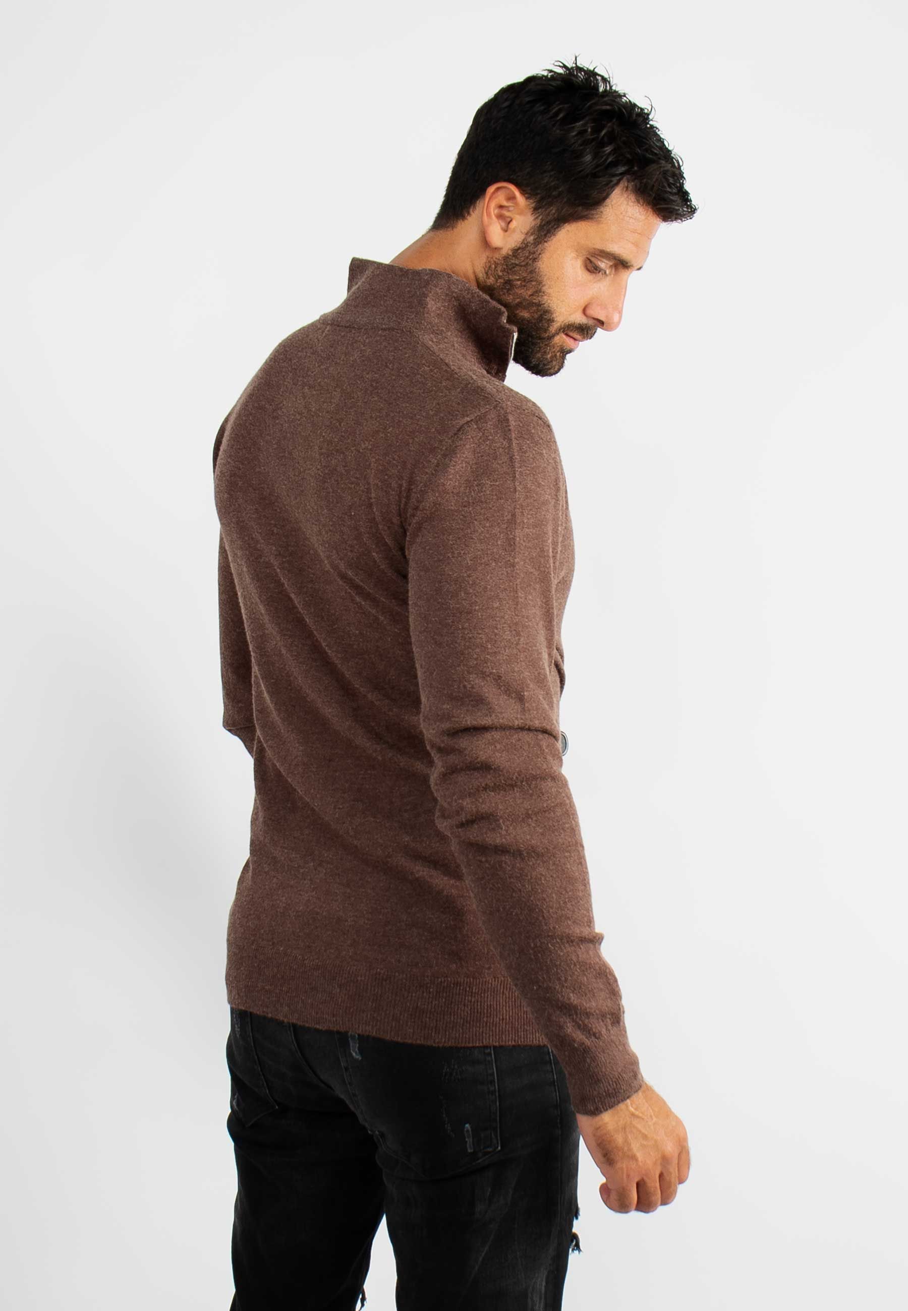 Pull à col zip choco