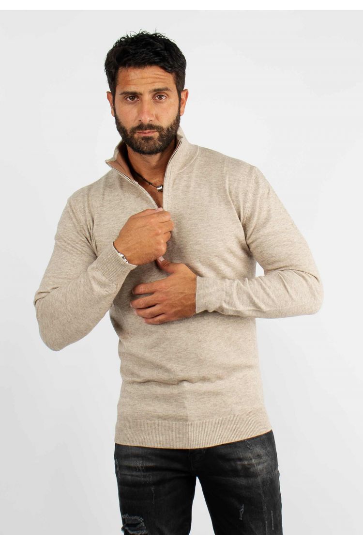 Pull à col zip beige