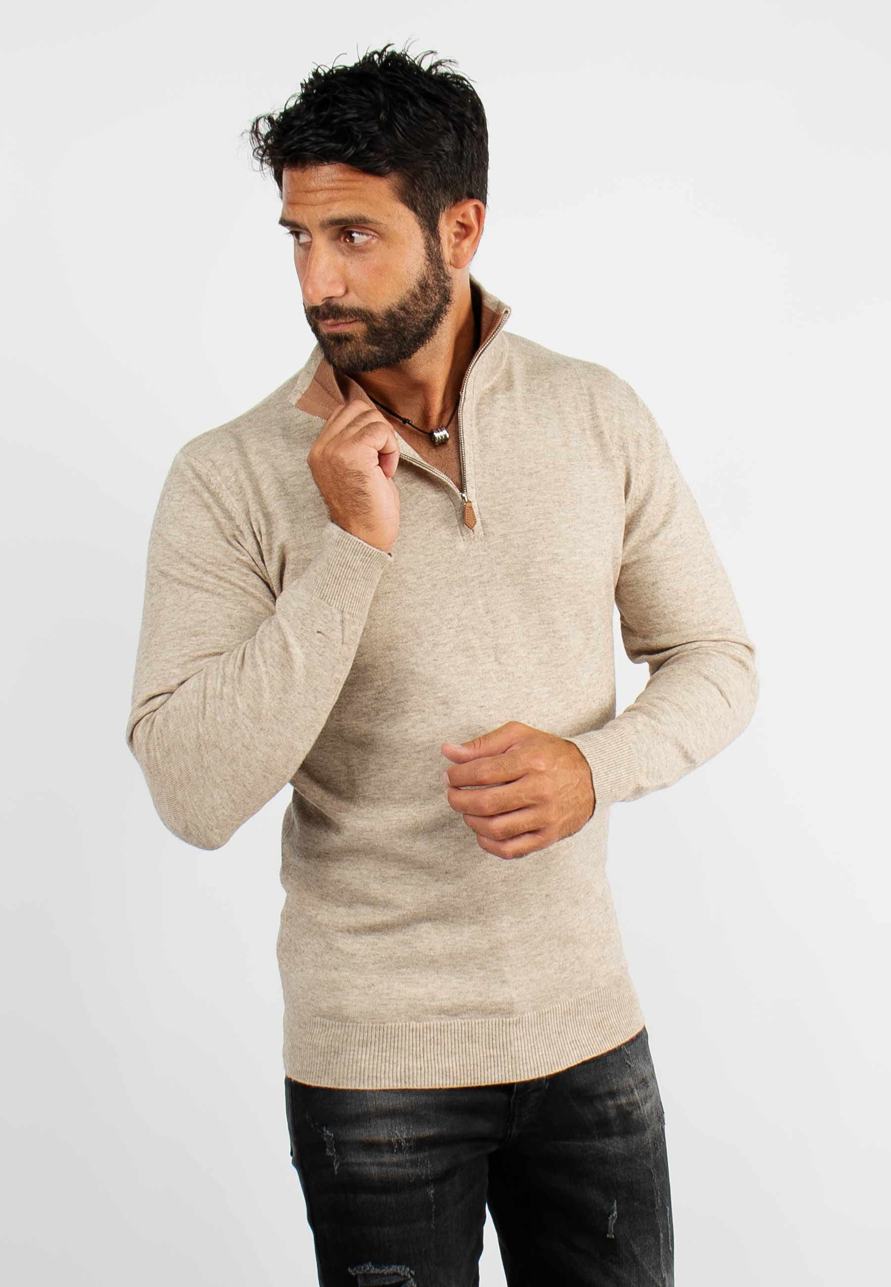 Pull à col zip beige