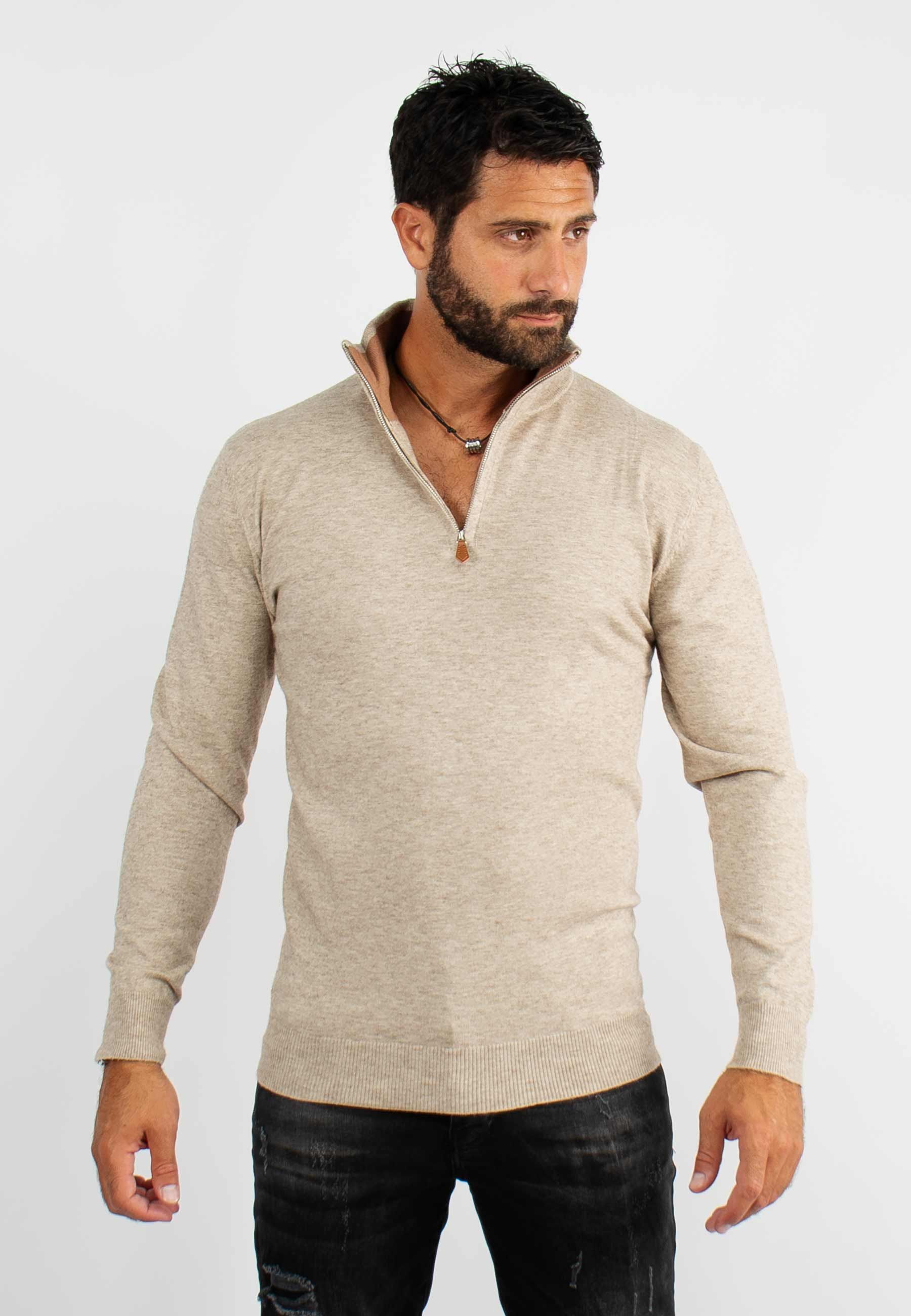 Pull à col zip beige