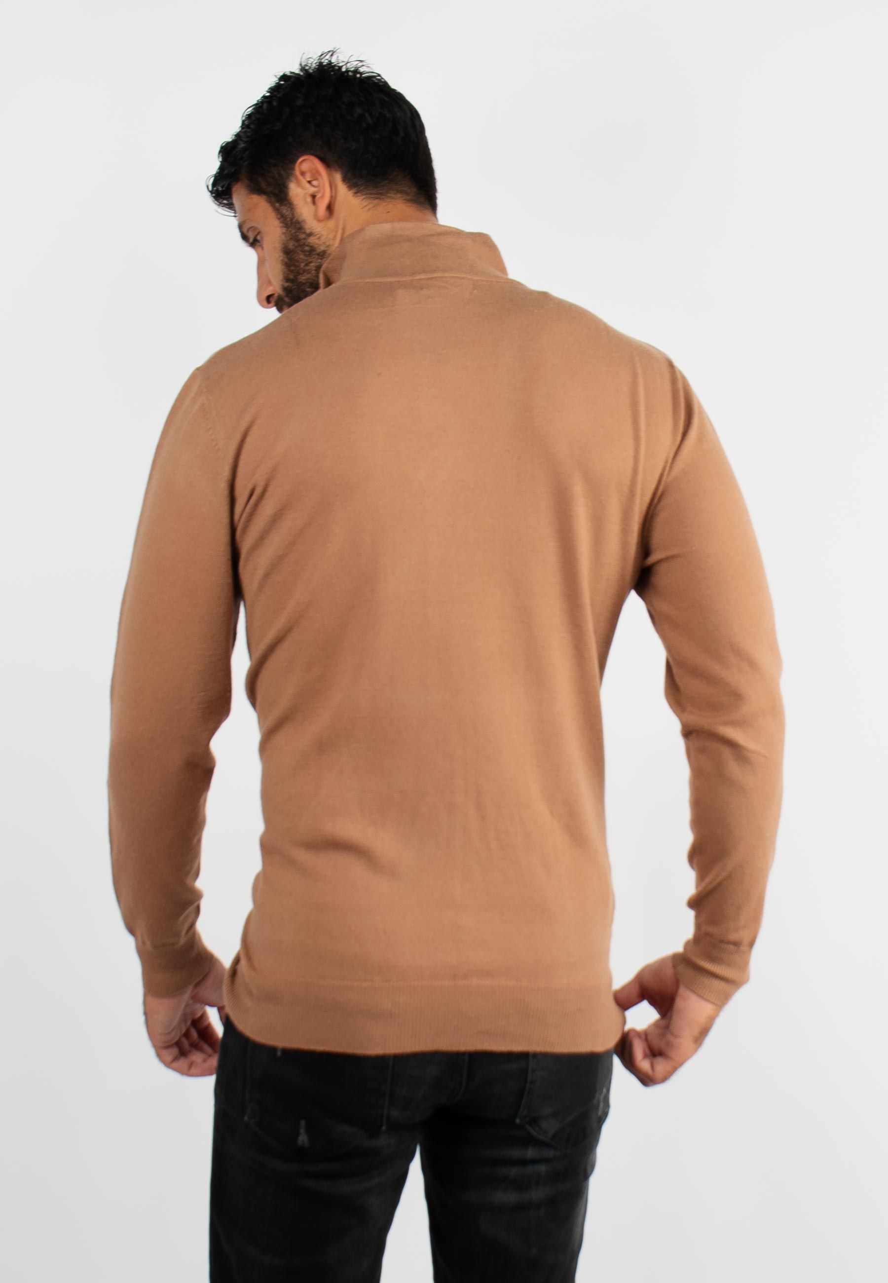 Pull à col zip camel