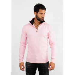 Pull à col zip rose