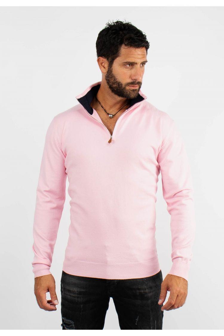 Pull à col zip rose