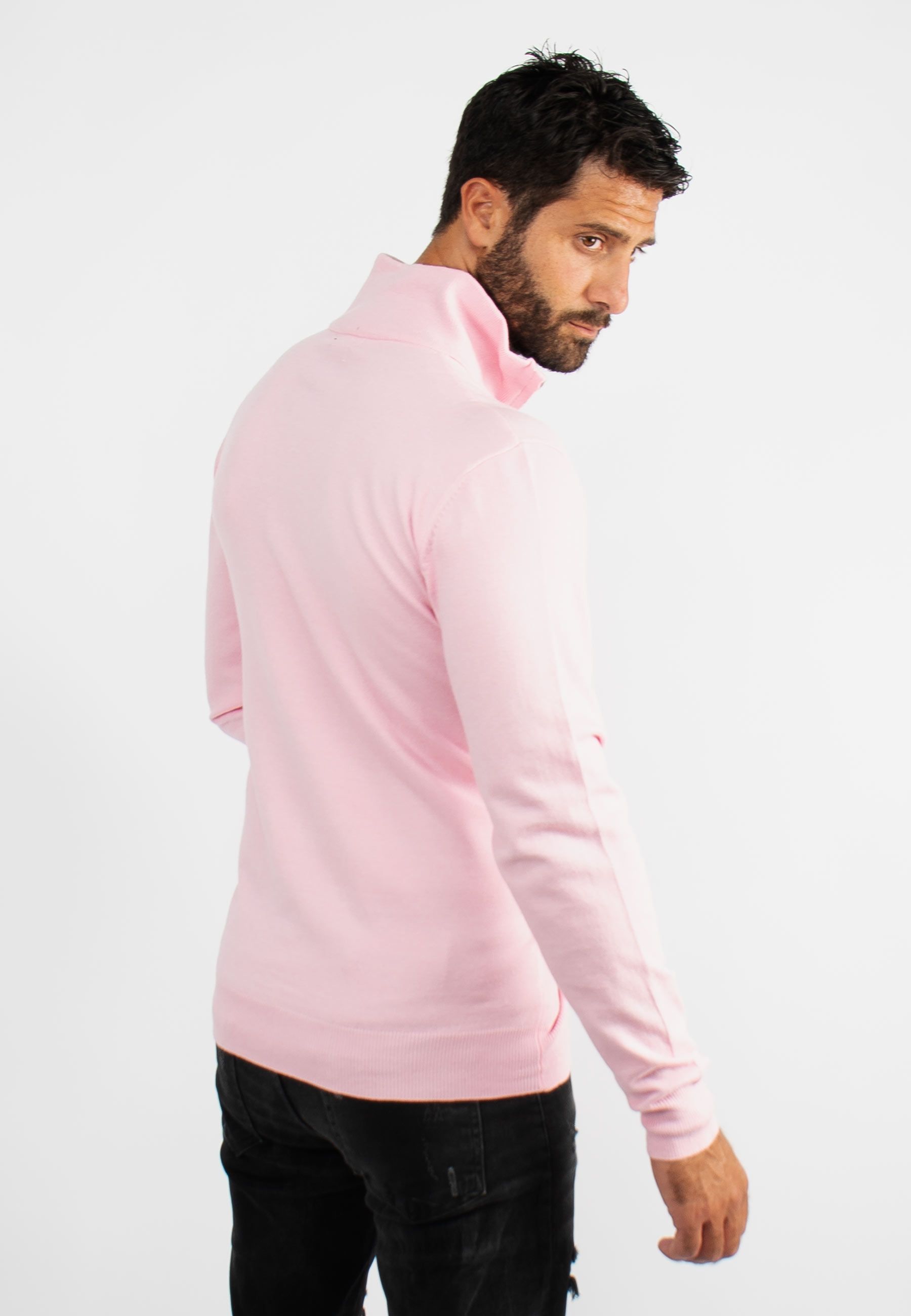 Pull à col zip rose