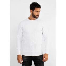 Pull col rond en maille blanc