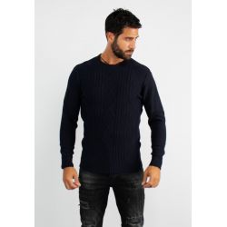 Pull col rond en maille marine