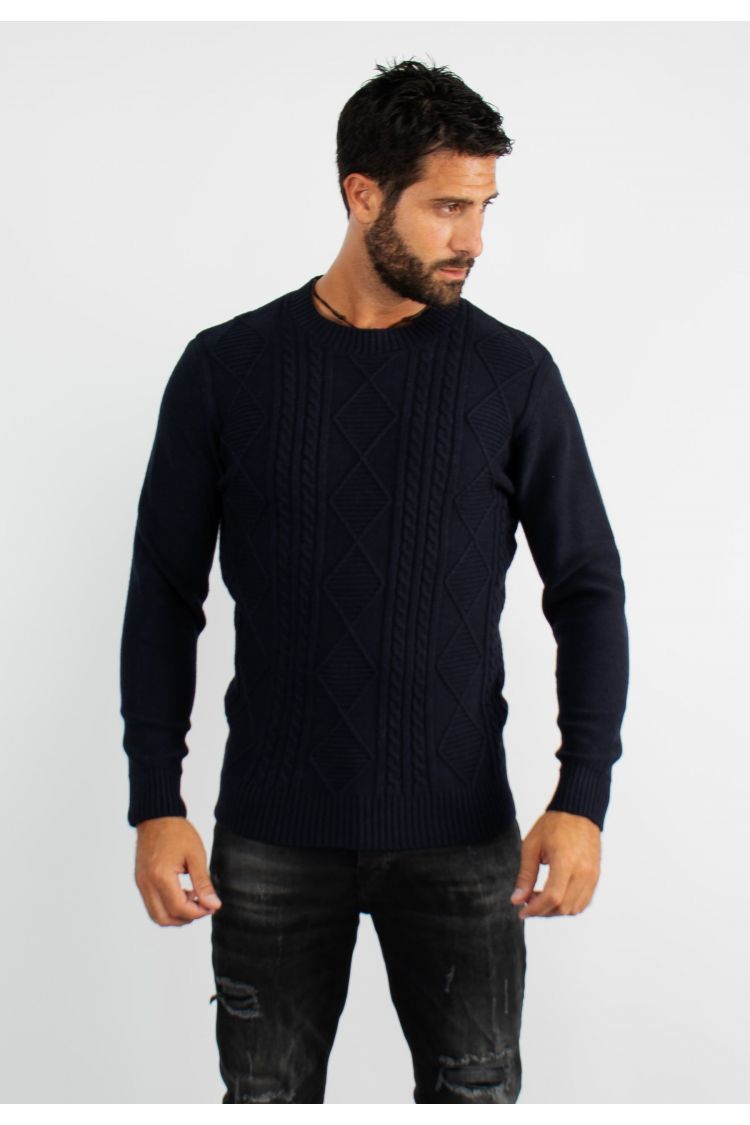 Pull col rond en maille marine