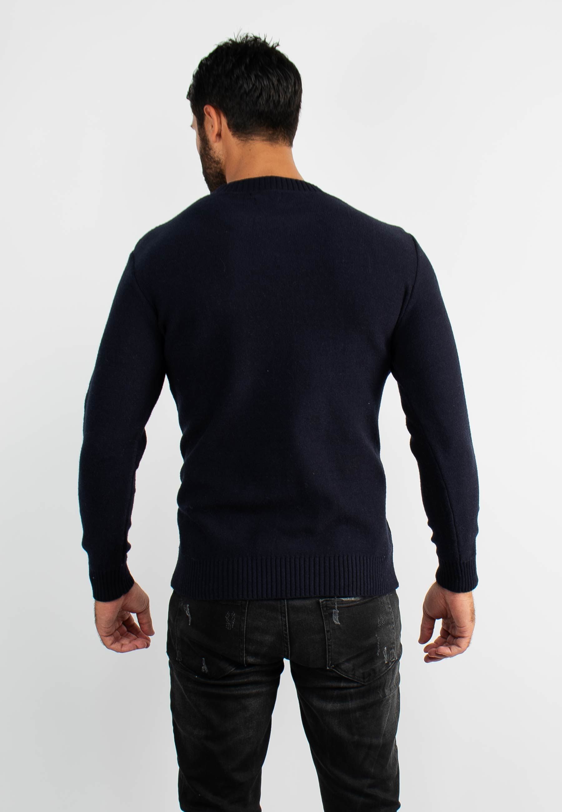 Pull col rond en maille marine