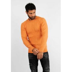 Pull col rond en maille orange