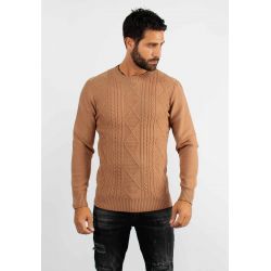 Pull col rond en maille camel