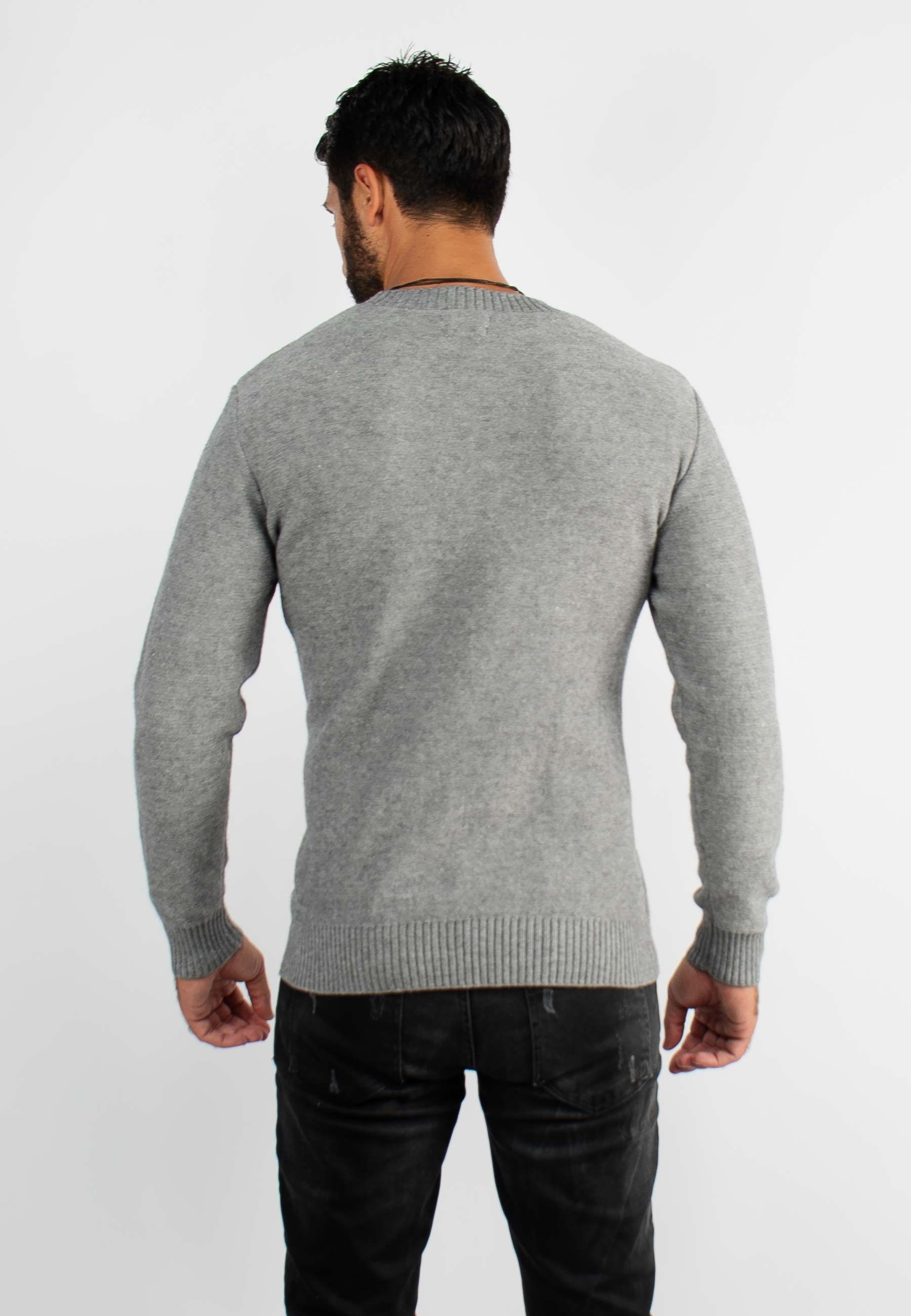 Pull col rond en maille gris chiné