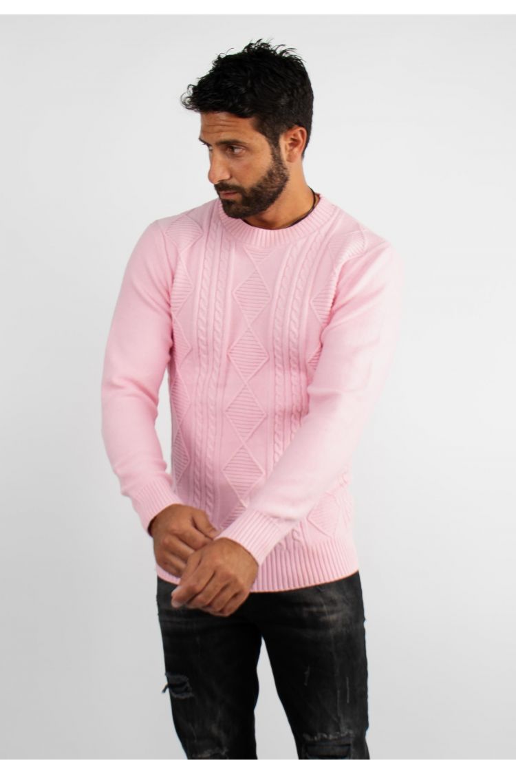 Pull col rond en maille rose