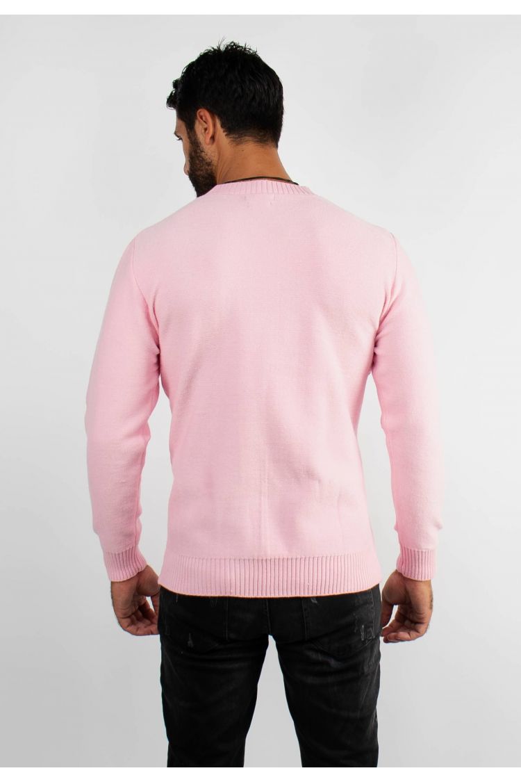 Pull col rond en maille rose