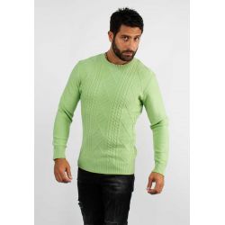 Pull col rond en maille vert