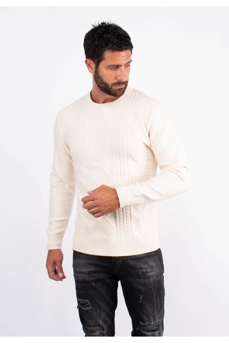 Pull col rond en maille ivoire