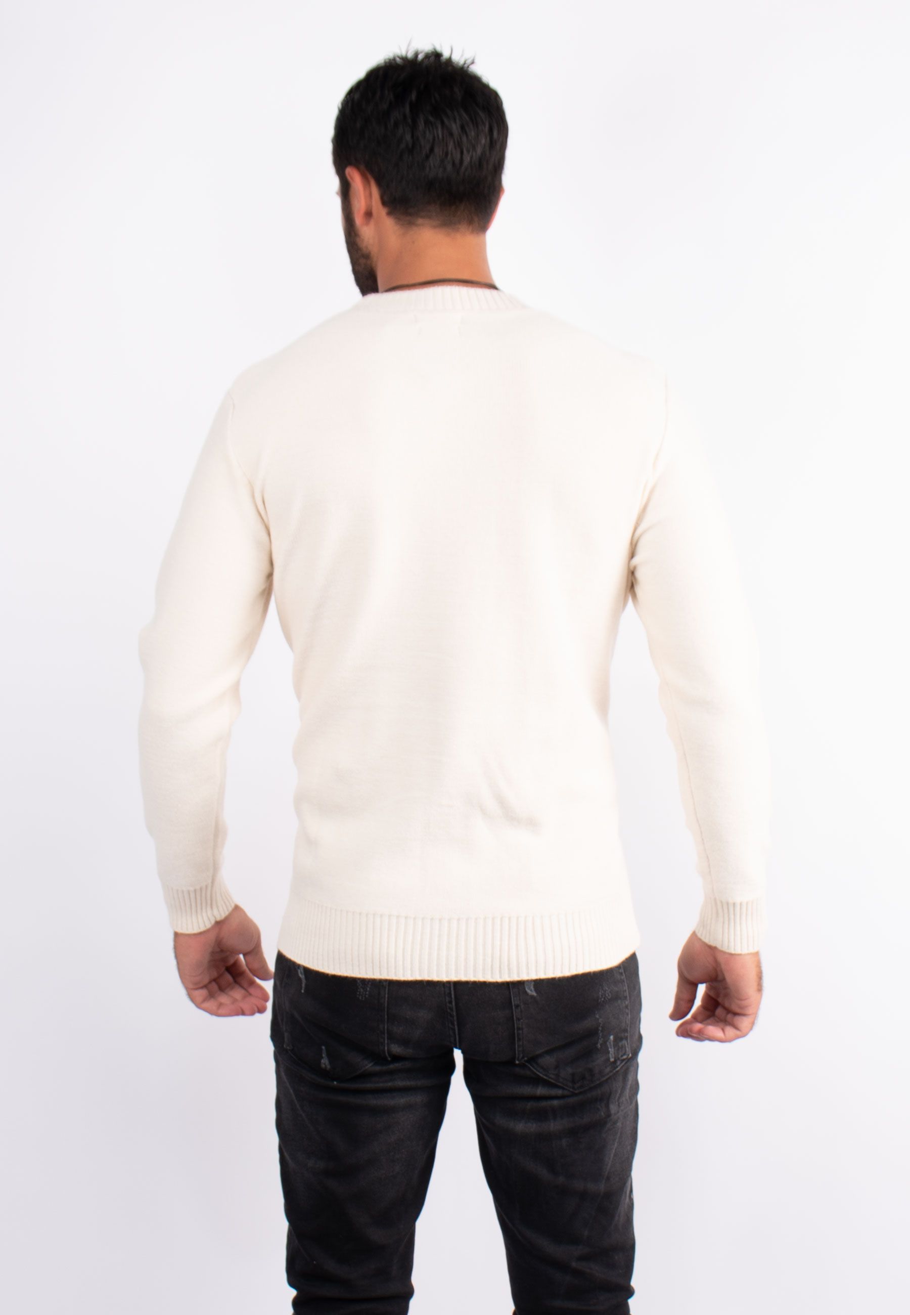 Pull col rond en maille ivoire