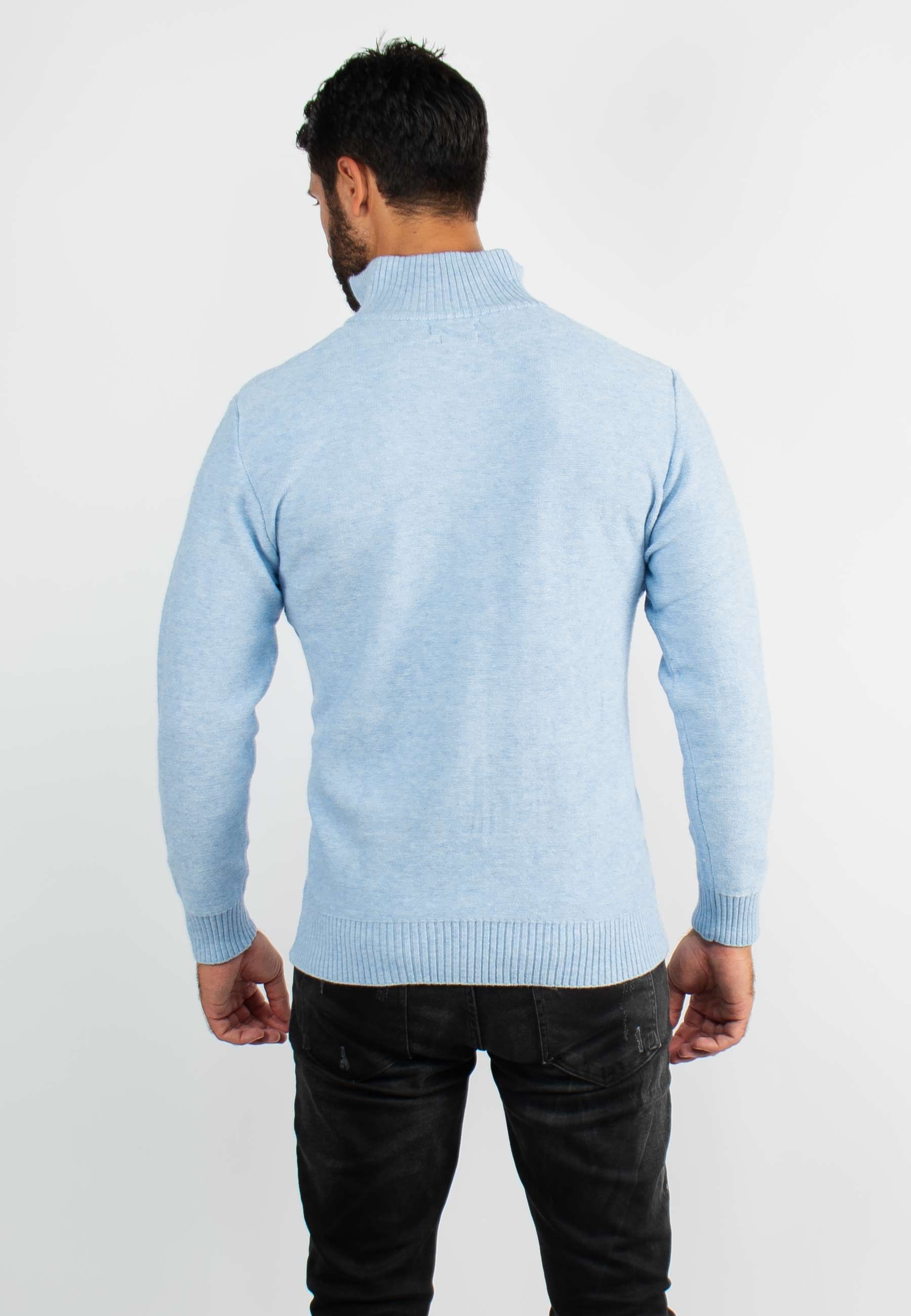 Pull en maille avec col zip bleu chiné