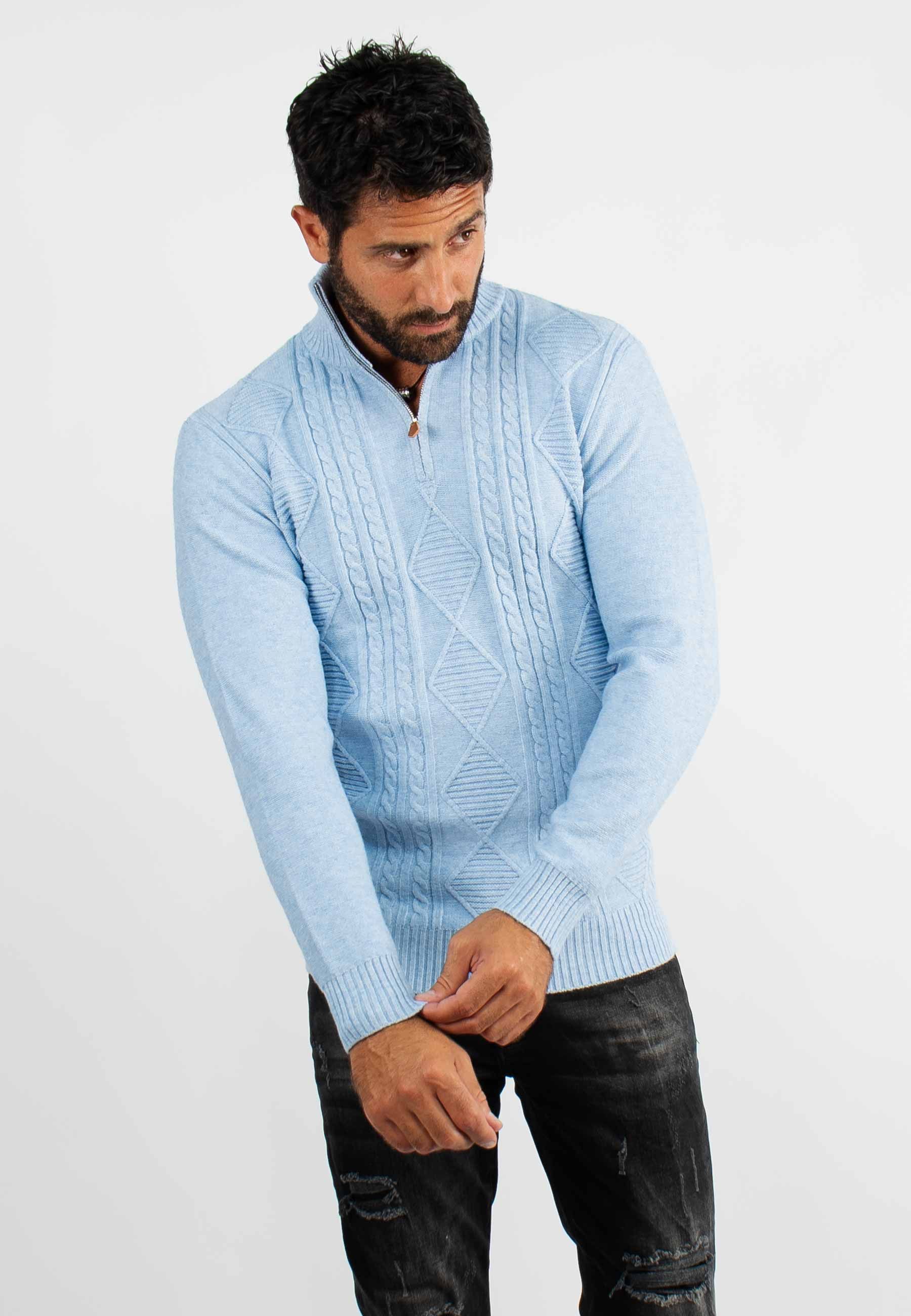 Pull en maille avec col zip bleu chiné