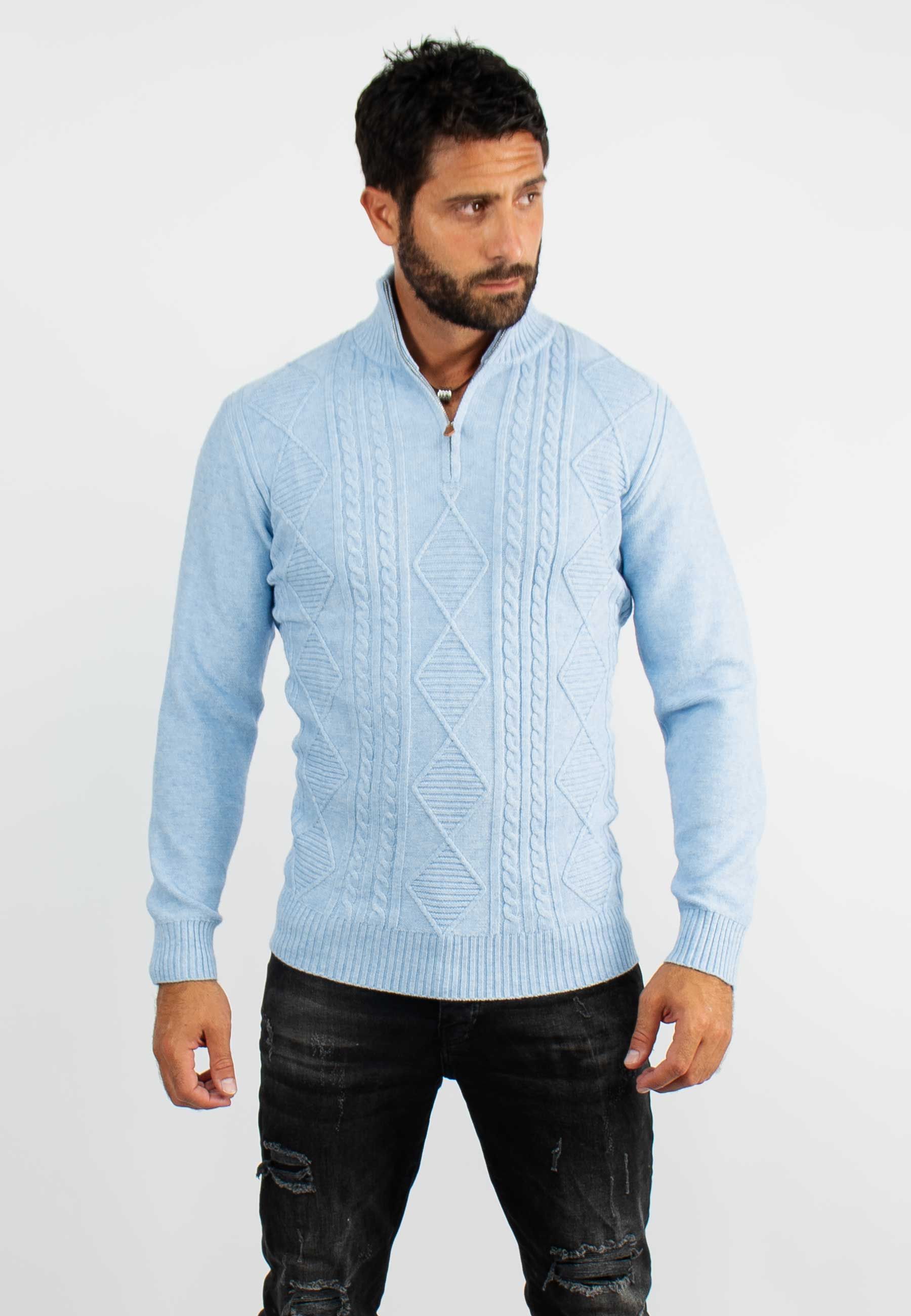 Pull en maille avec col zip bleu chiné