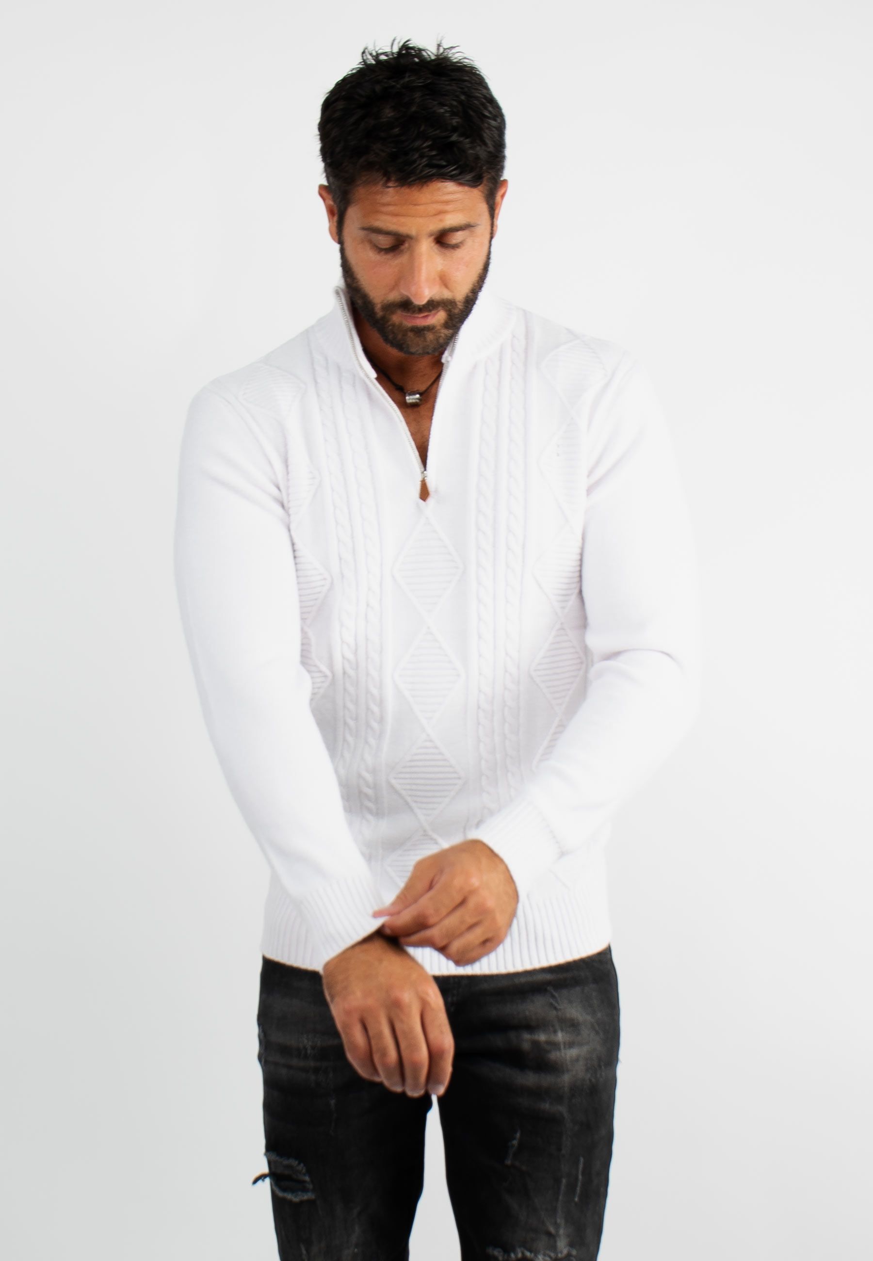 Pull en maille avec col zip blanc