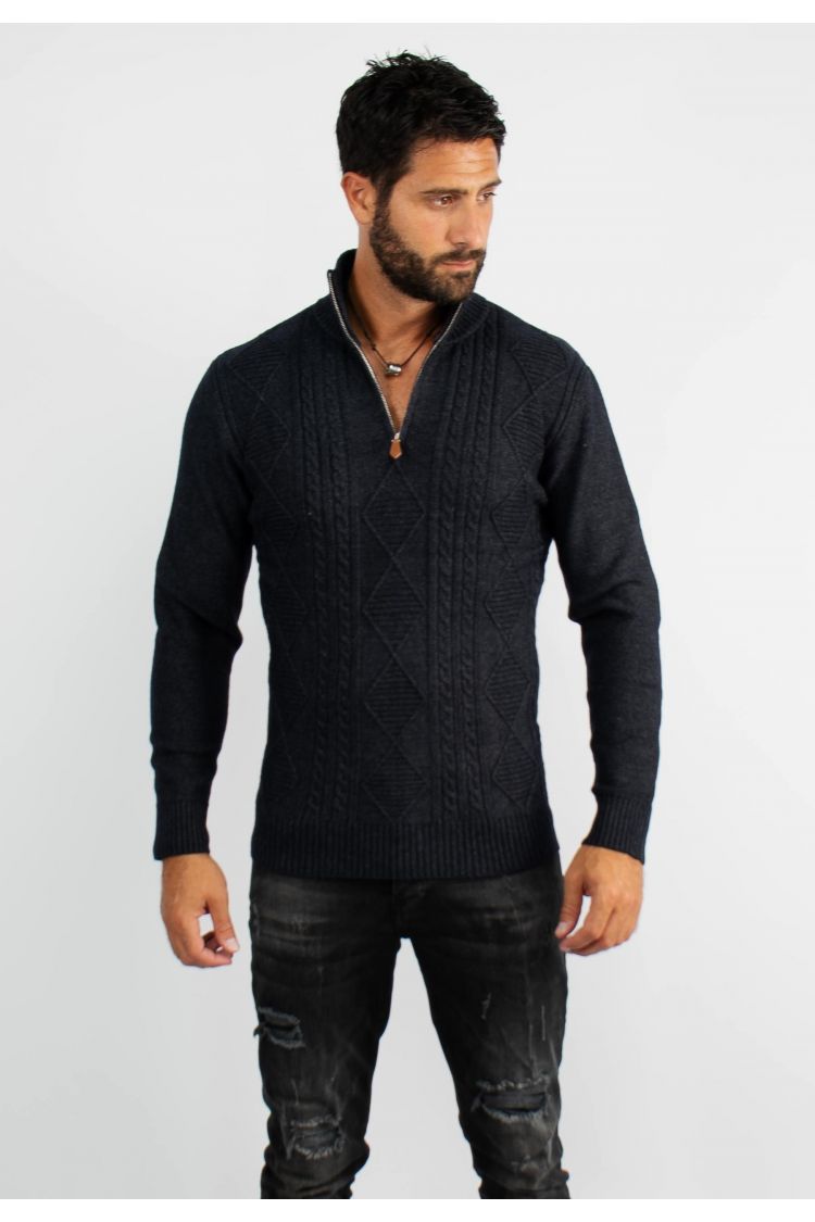 Pull en maille avec col zip marine vintage