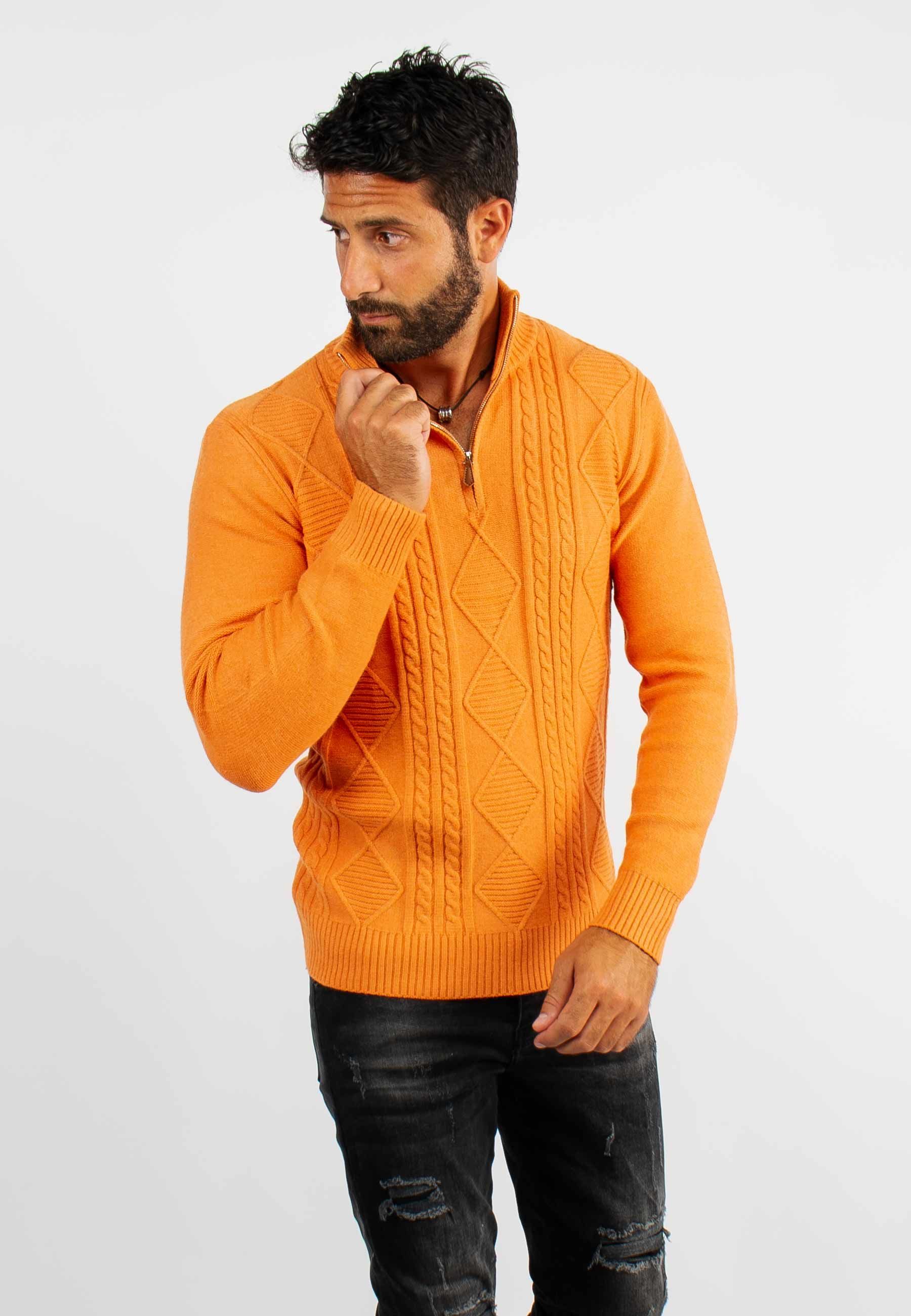 Pull en maille avec col zip orange