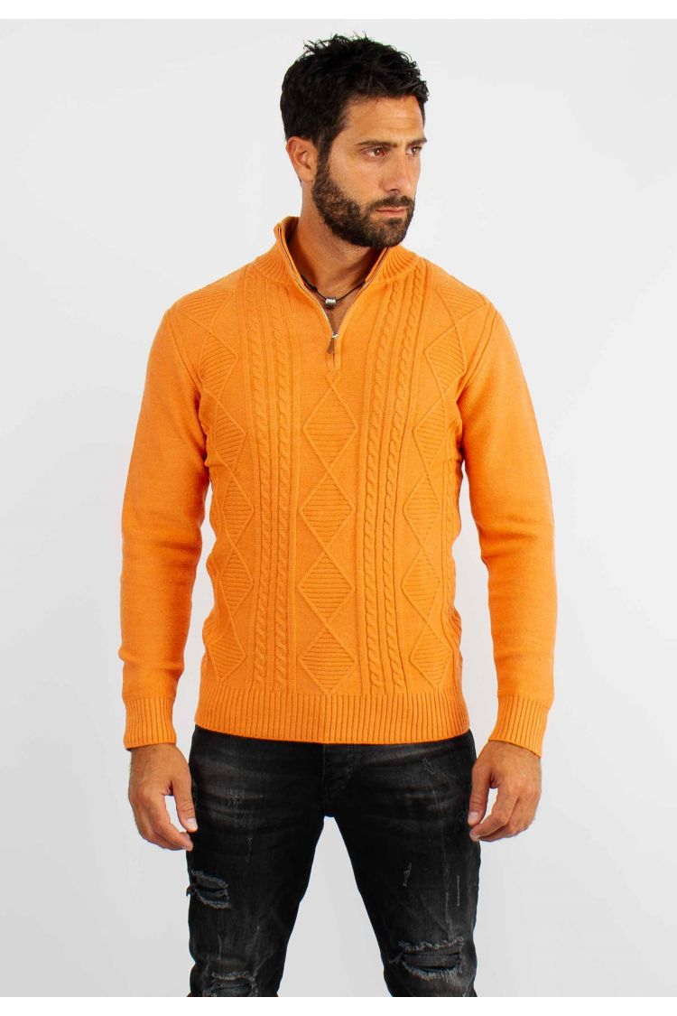 Pull en maille avec col zip orange