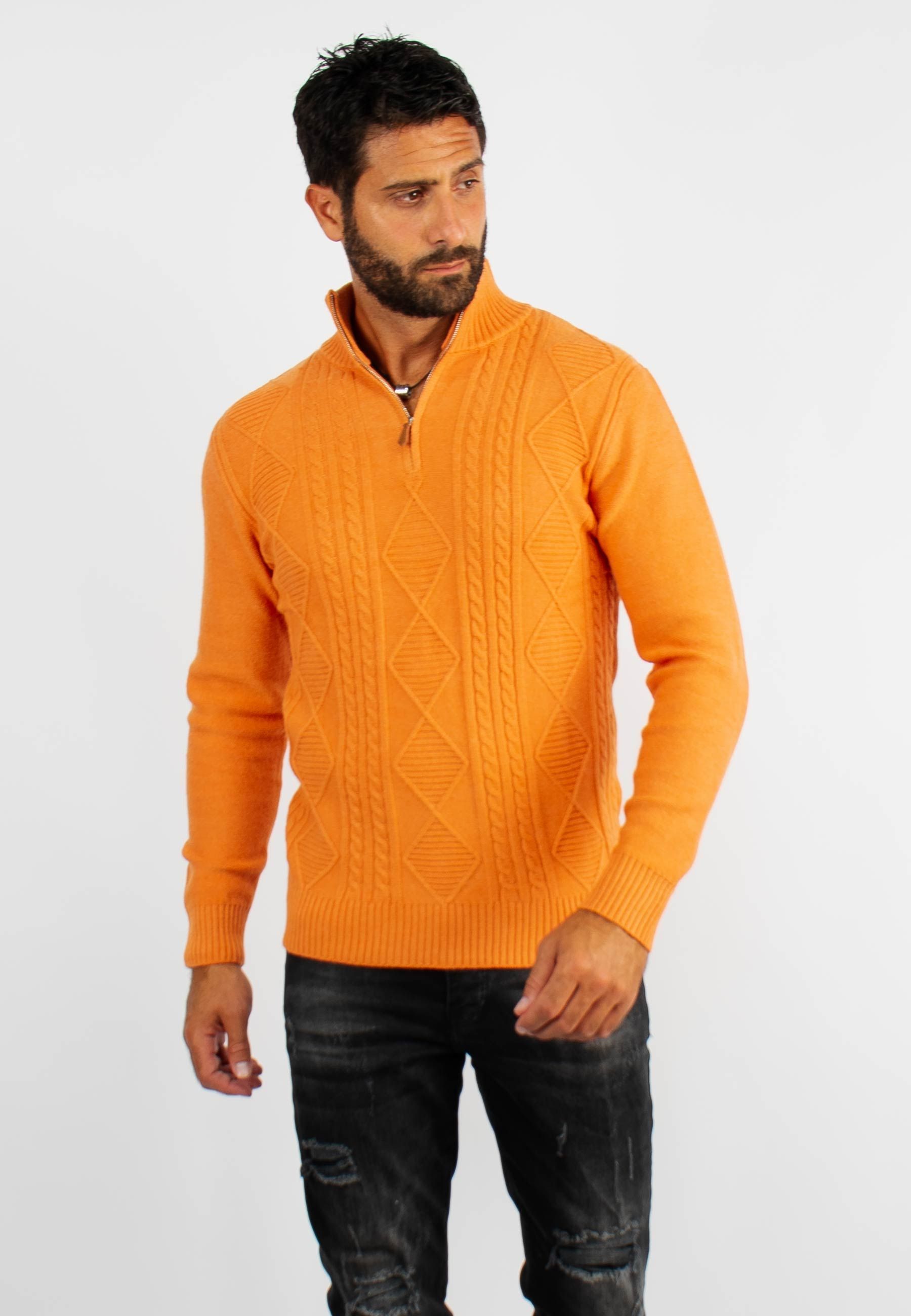 Pull en maille avec col zip orange