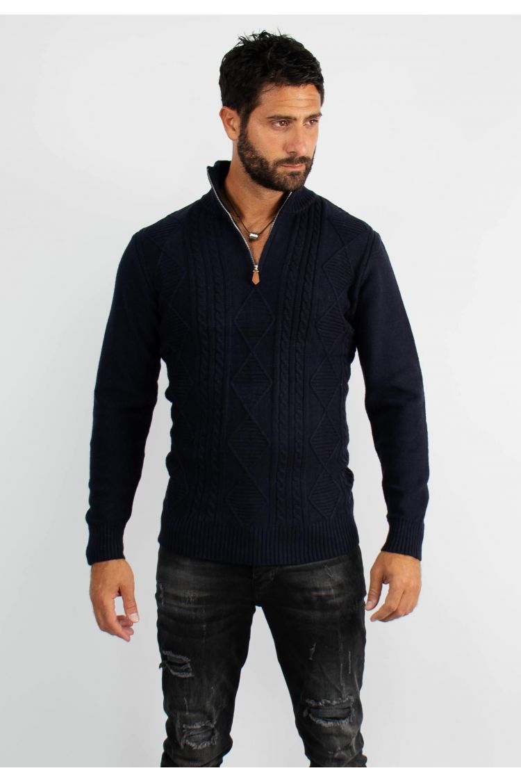 Pull en maille avec col zip marine