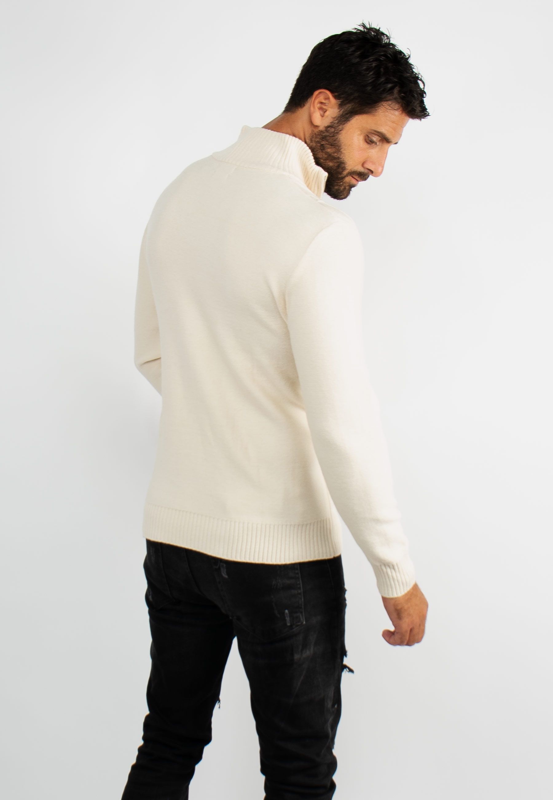 Pull en maille avec col zip ivoire