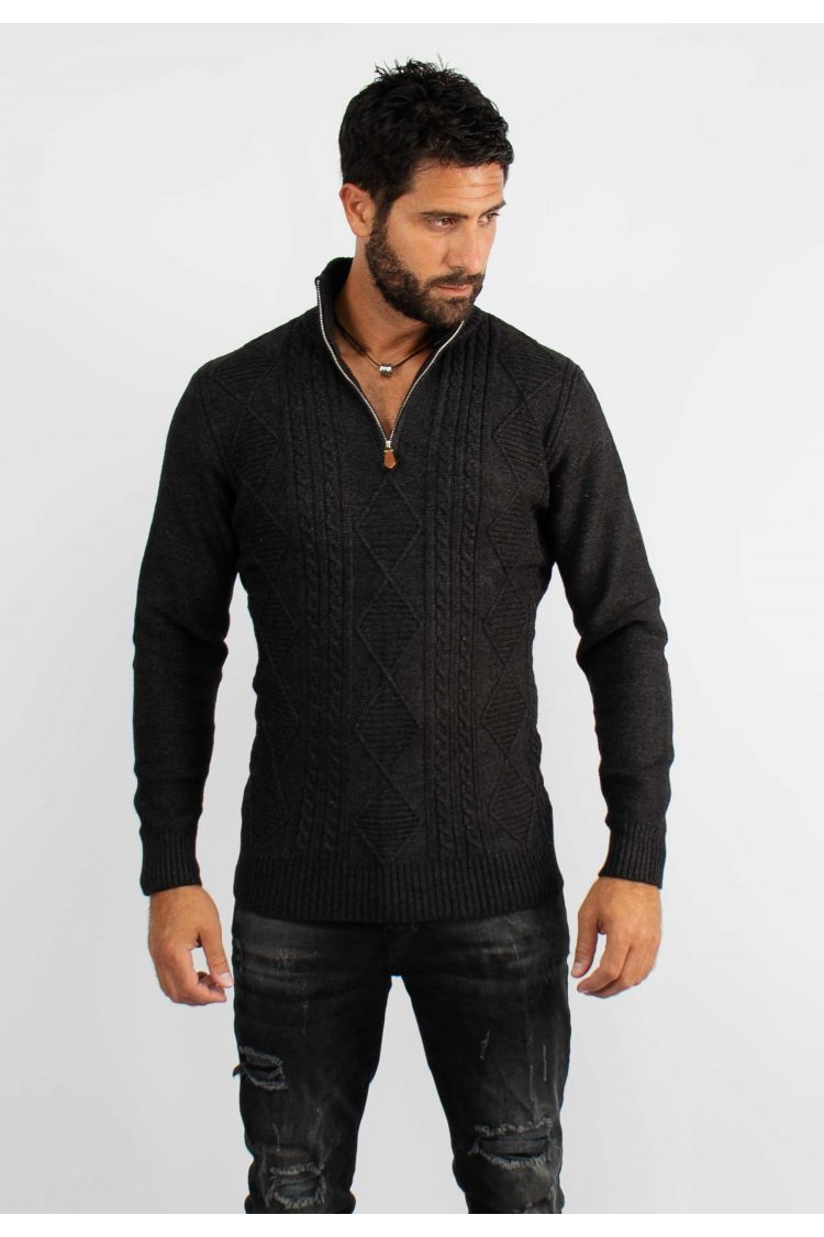 Pull en maille avec col zip noir vintage