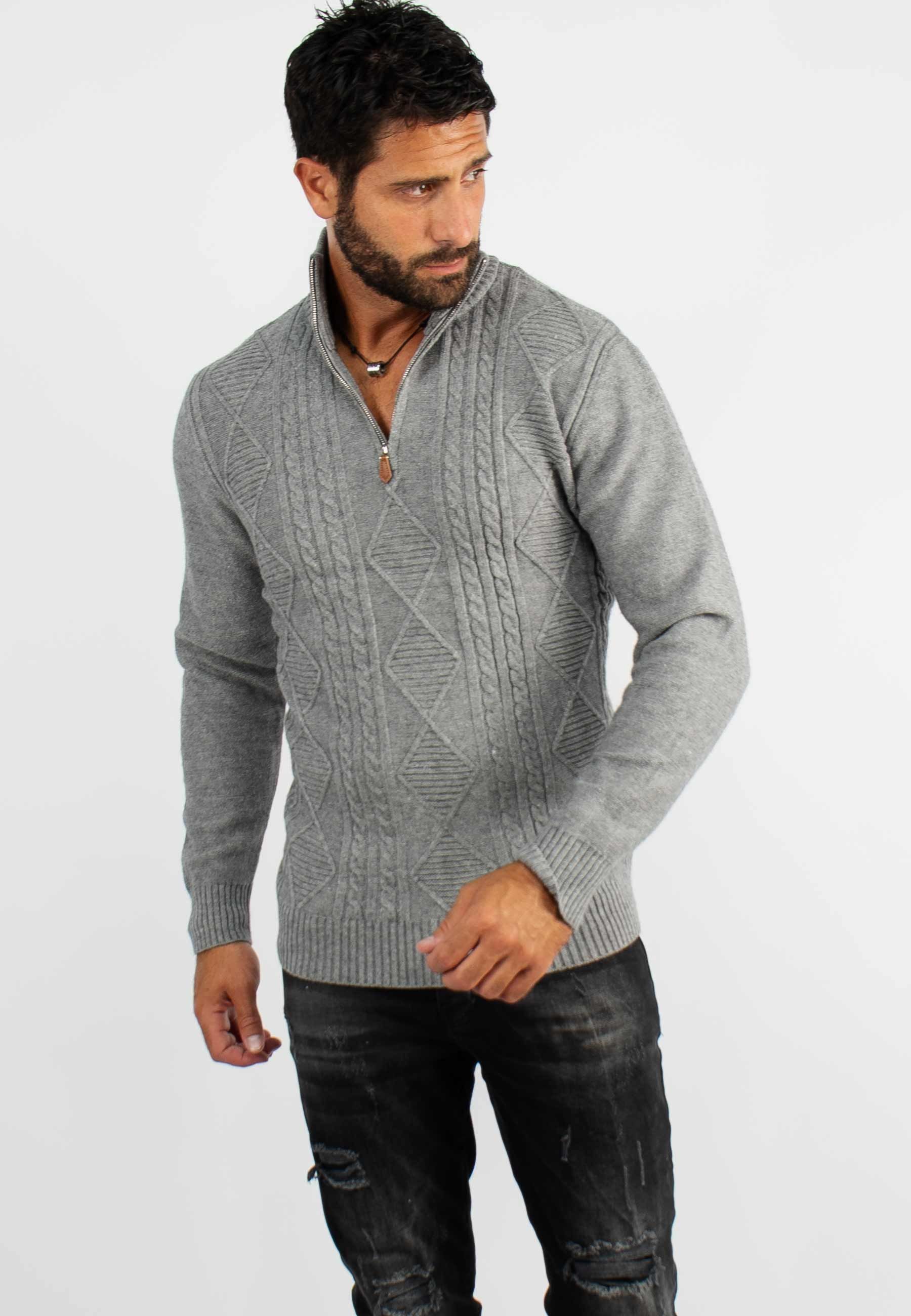 Pull en maille avec col zip gris chiné