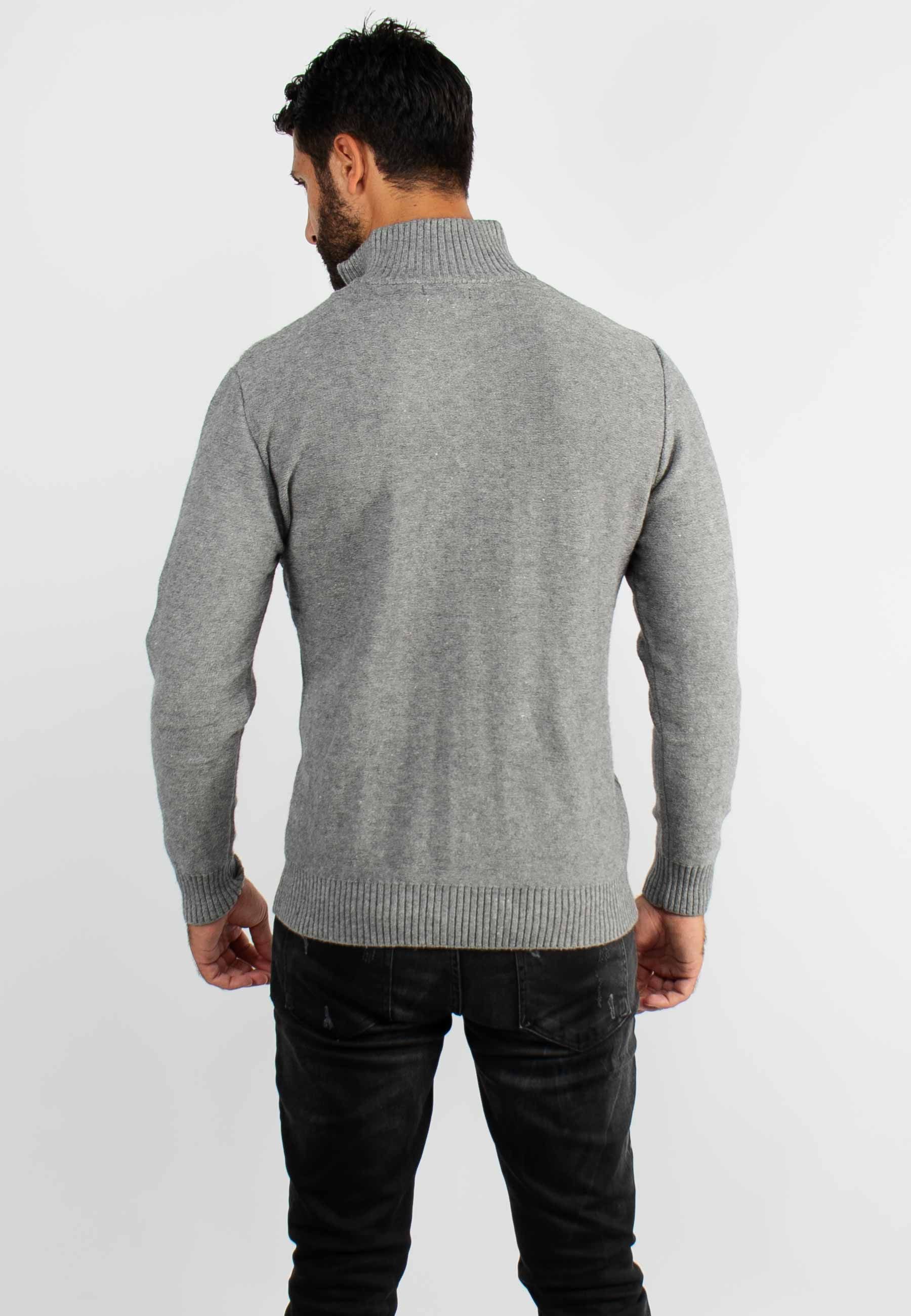 Pull en maille avec col zip gris chiné