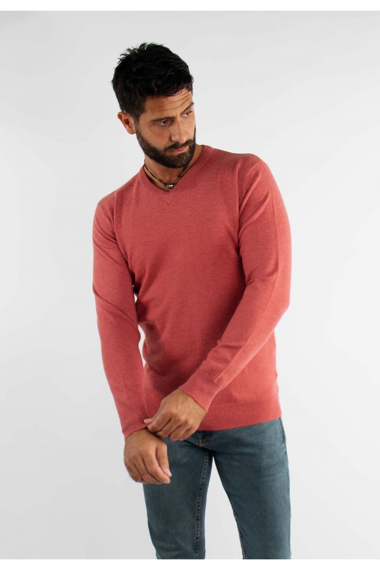 Pull rouge vintage cashemere avec col V