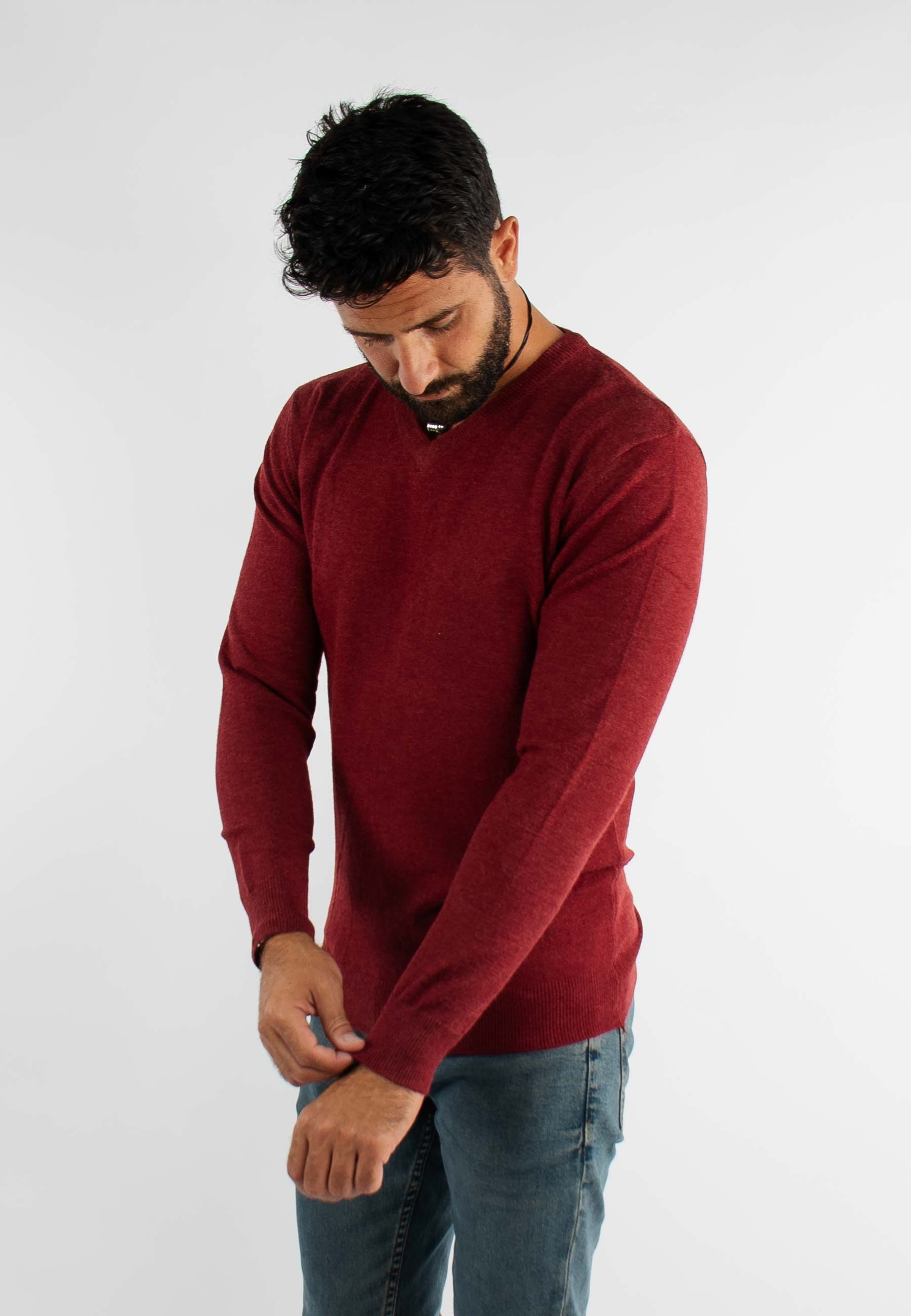 Pull bordeaux cashemere avec col V