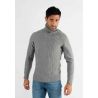 Pull col roulé gris chiné en cashemere avec motifs tricot torsadé