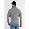 Pull col roulé gris chiné en cashemere avec motifs tricot torsadé